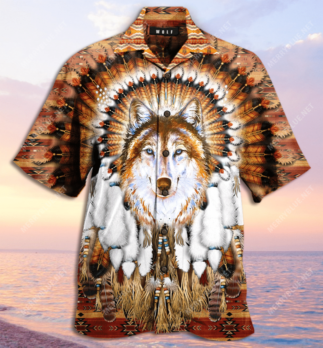 Buy Wolf Feather Headdress Unisex Hawaii Shirt Ha52415