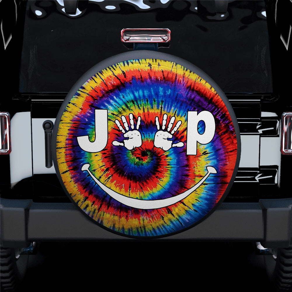 Jeep Hand Smile Tie Dye Car Spare Tire Cover Gift For Campers