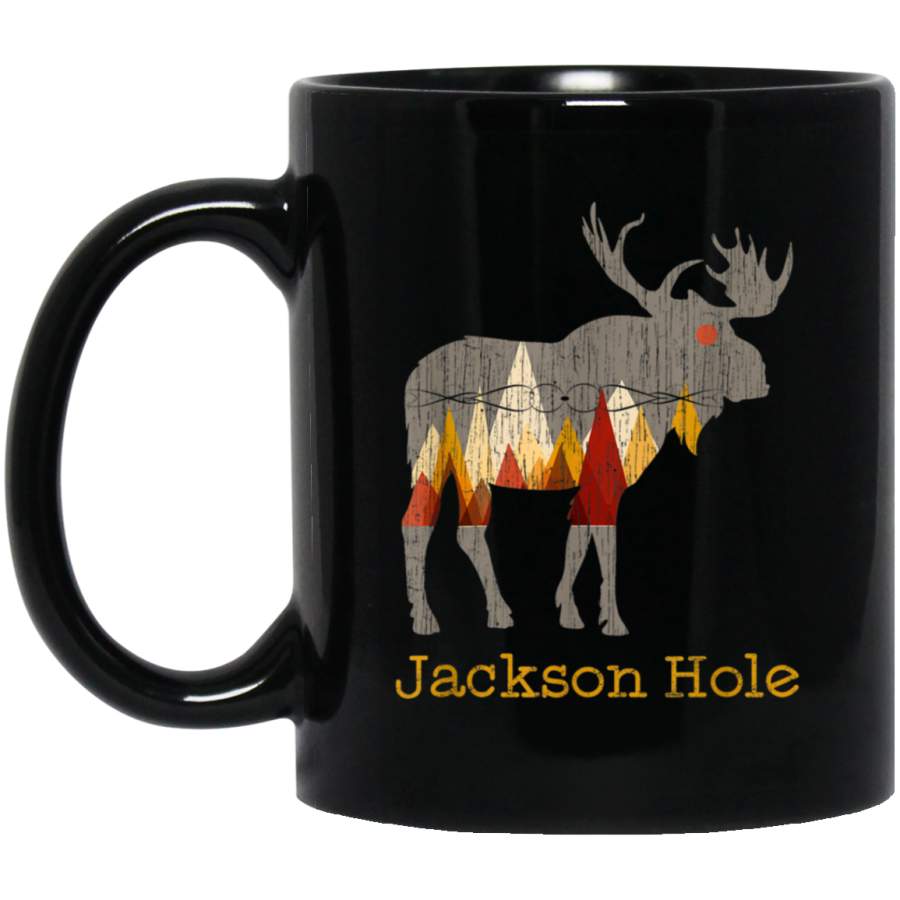 Vintage Jackson Hole Wyoming Moose Gift Black Mug