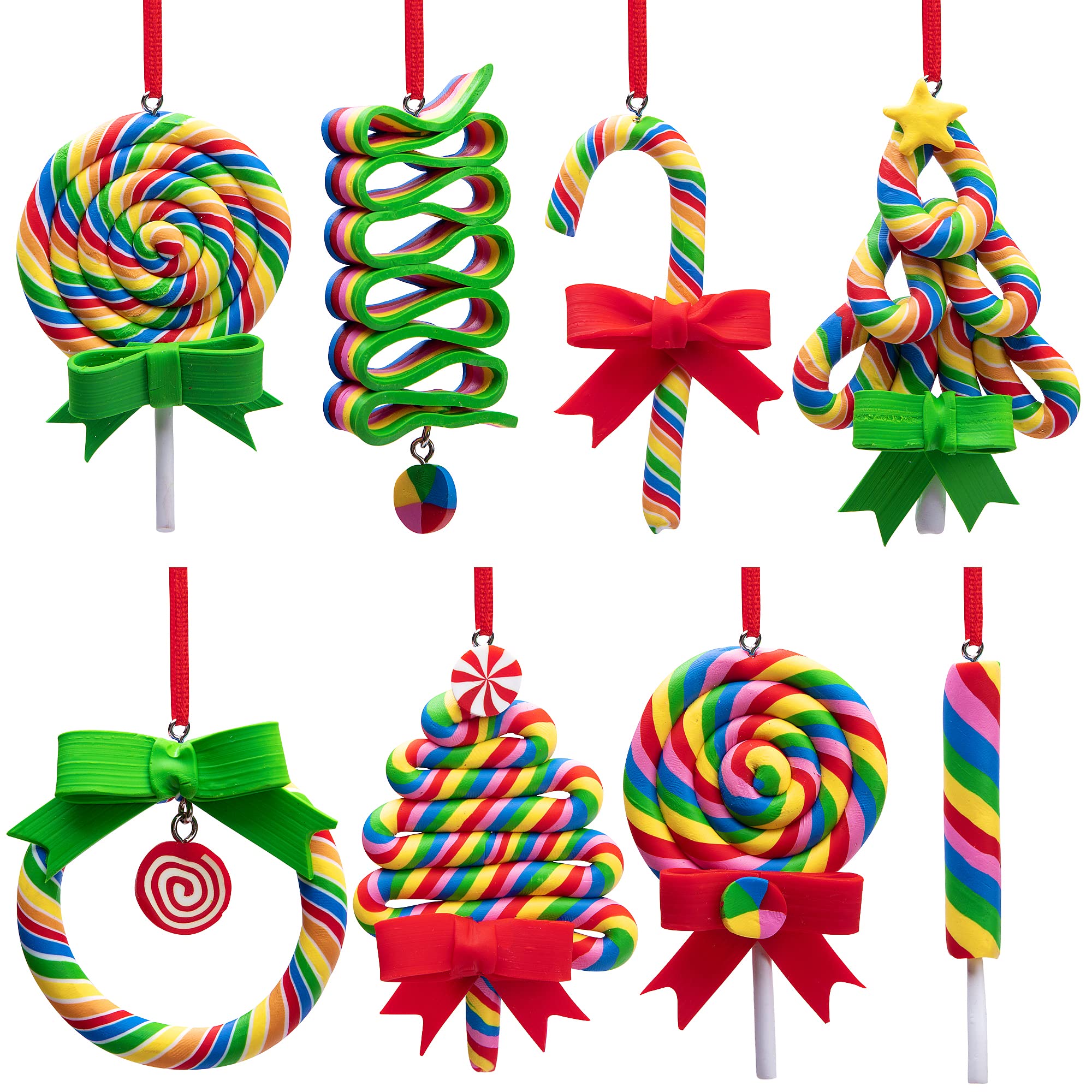 8 Pieces Christmas Candy Ornaments Lollipop Ornament Xmas Decor Candy Cane Hanging Decorations Fake Candy Canes Crafts for Xmas alx