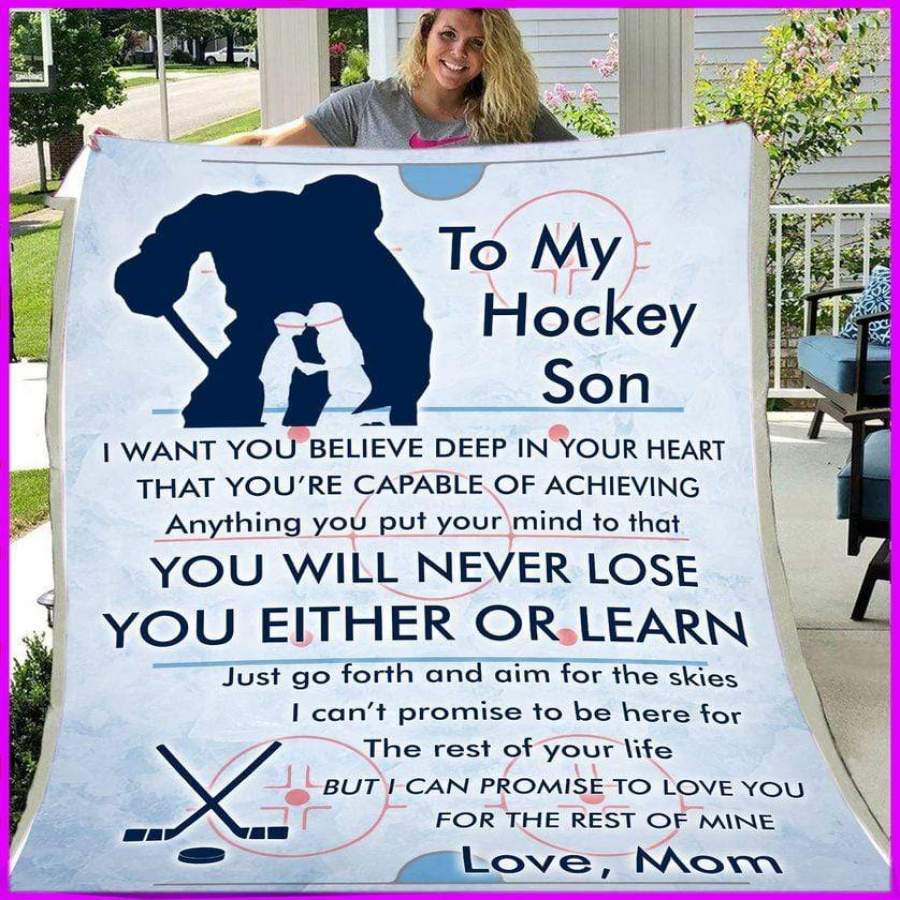 To My Hockey Son Love Mom Customized Blanket With Name