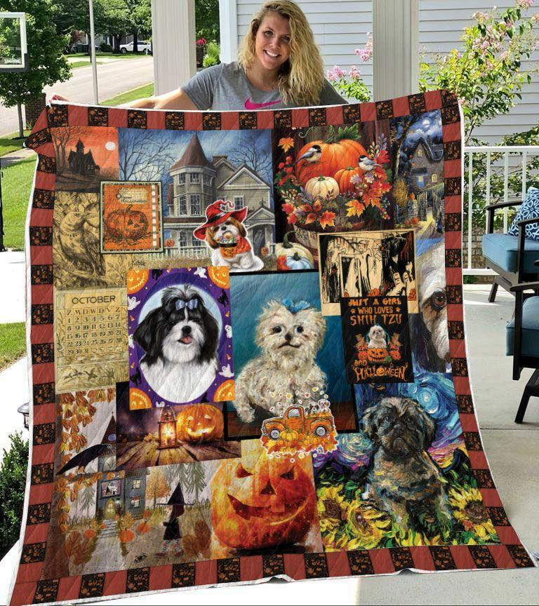 Halloween With Shih Tzu Blanket Gift For Boy Girl Kids – Puppy Dog Quilting Presents For Birthday Christmas Thanksgiving