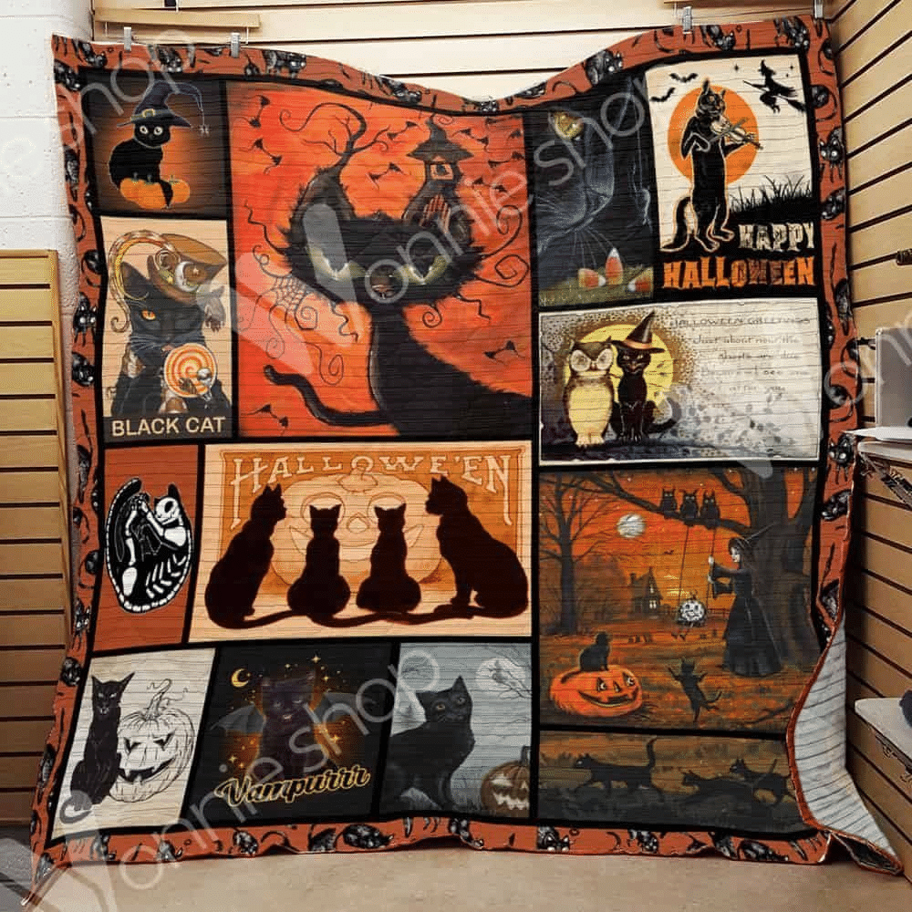 Halloween Quilt Blanket, Black Cats Blanket