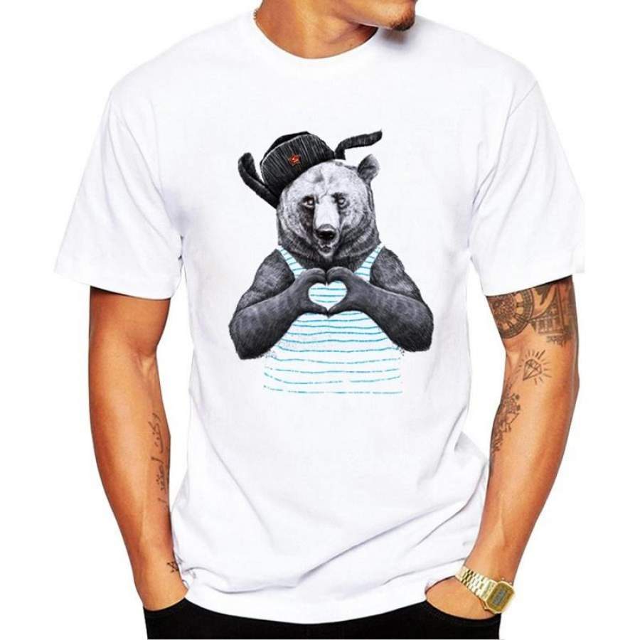 Newest 2018 Fashion Russian Bear Design T Shirt Summer Men/Boy Custom Animal T-Shirt High Quality Cool Male Tee Tops