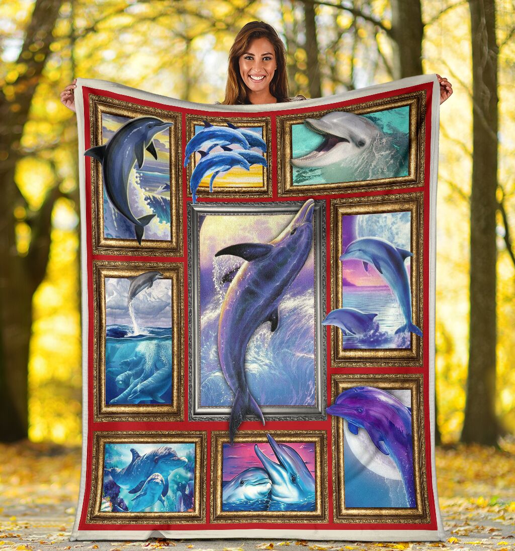 3D Cute Dolphins Sea Life Save The Ocean Marine Biology Aquarium Gift Dolphin Lover Premium Quilt Blanket Size Throw, Twin, Queen, King, Super King