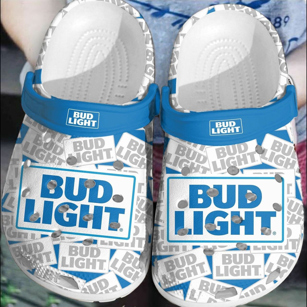 Bud Light Logo Beer Clogs Clogband Clog Comfortable Water Shoes In Blue White