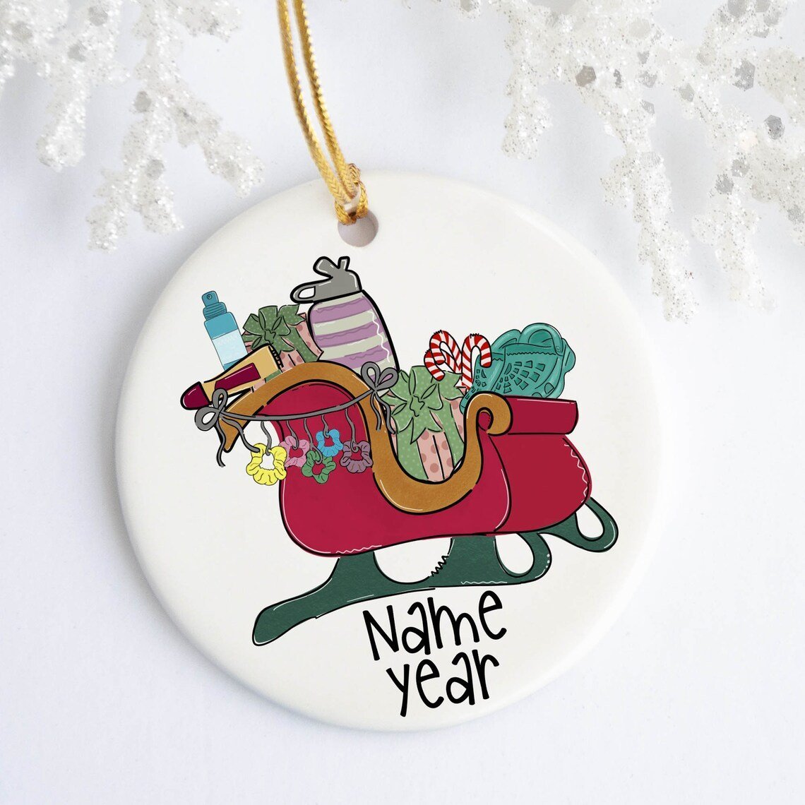 Personalized Ceramic Ornament Porcelain Holiday Ornament Christmas Name Year Custom Ornament Flask Tween Gift