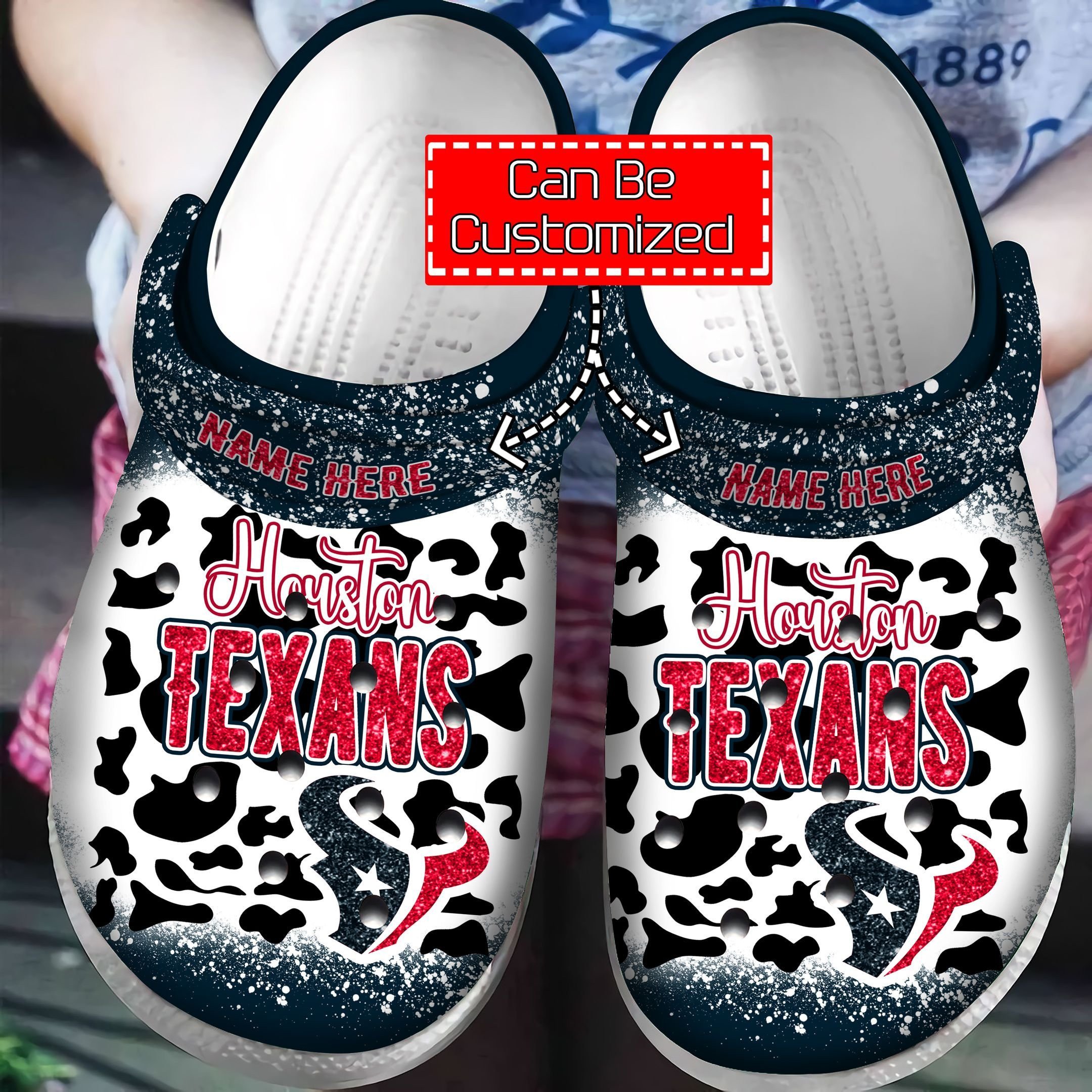 H.Texans Leopard Spirit Pattern Custom Name Crocs Crocband Clog Comfortable Water Shoes