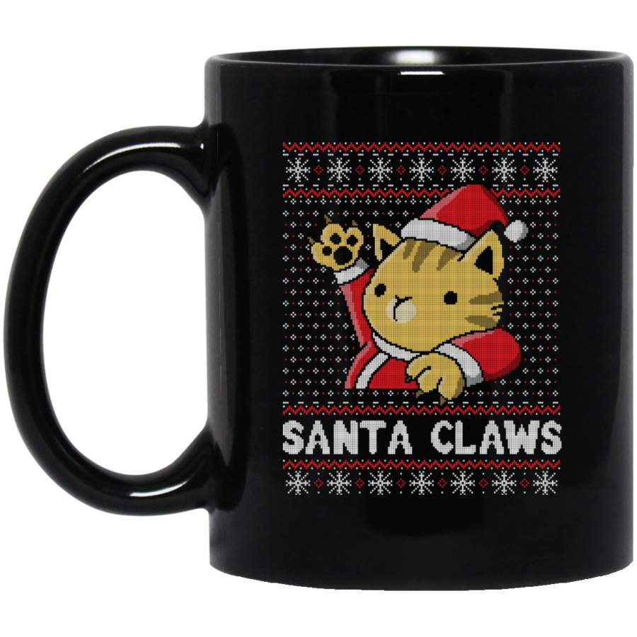 Xmas ugly sweater Cat Santa Claws Mug Black Mug