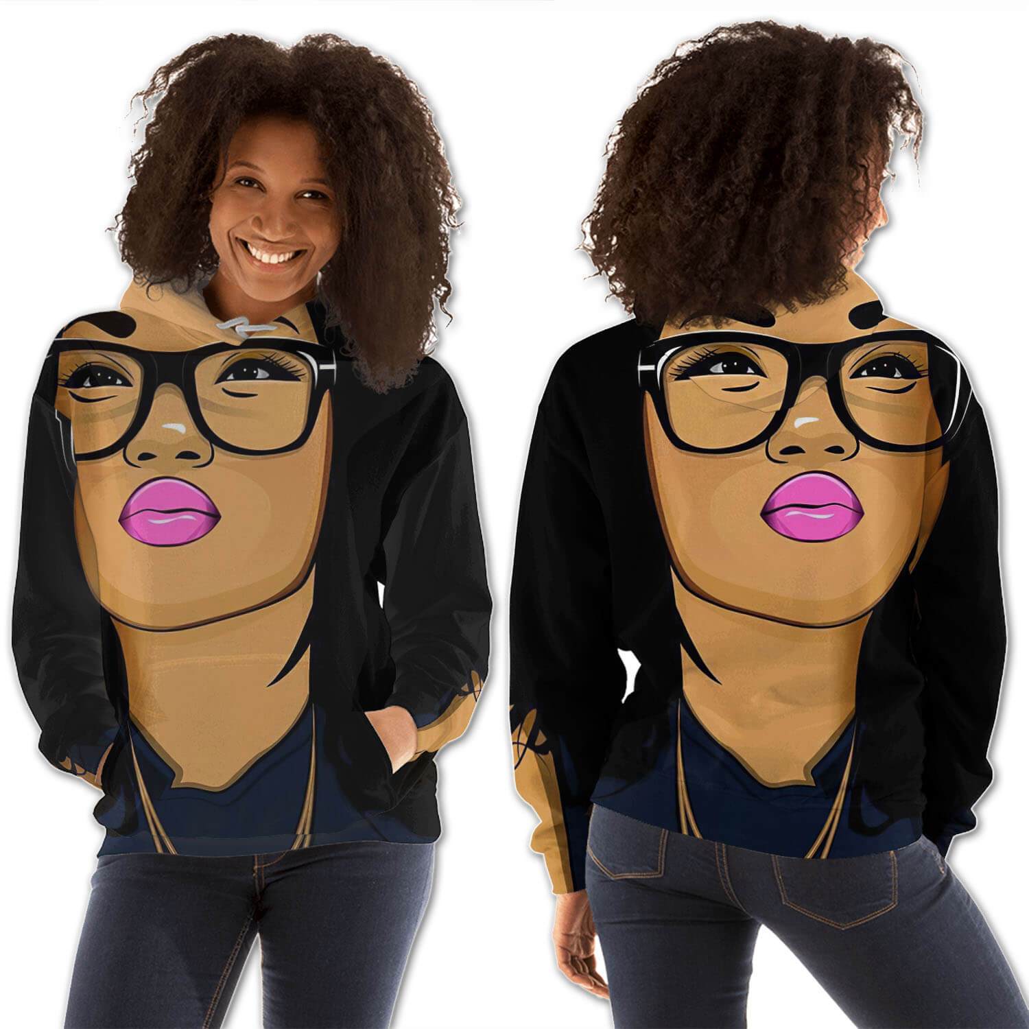 African American Hoodies Cute Melanin Girl All Over Print Womens Hooded Sweatshirt African American Apparel BPS69522