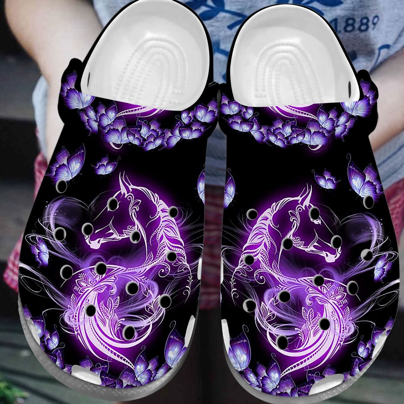 Lovely Horse And Butterfly Personalize Clog, Custom Name, Text, Fashion Style For Women, Men, Kid, Print 3D