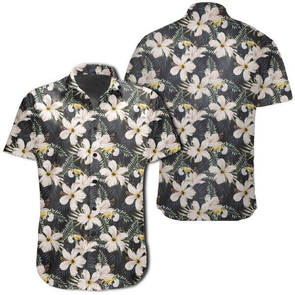 Tropical Toucans Hibiscus Palm Leaves Hawaiian Shirt