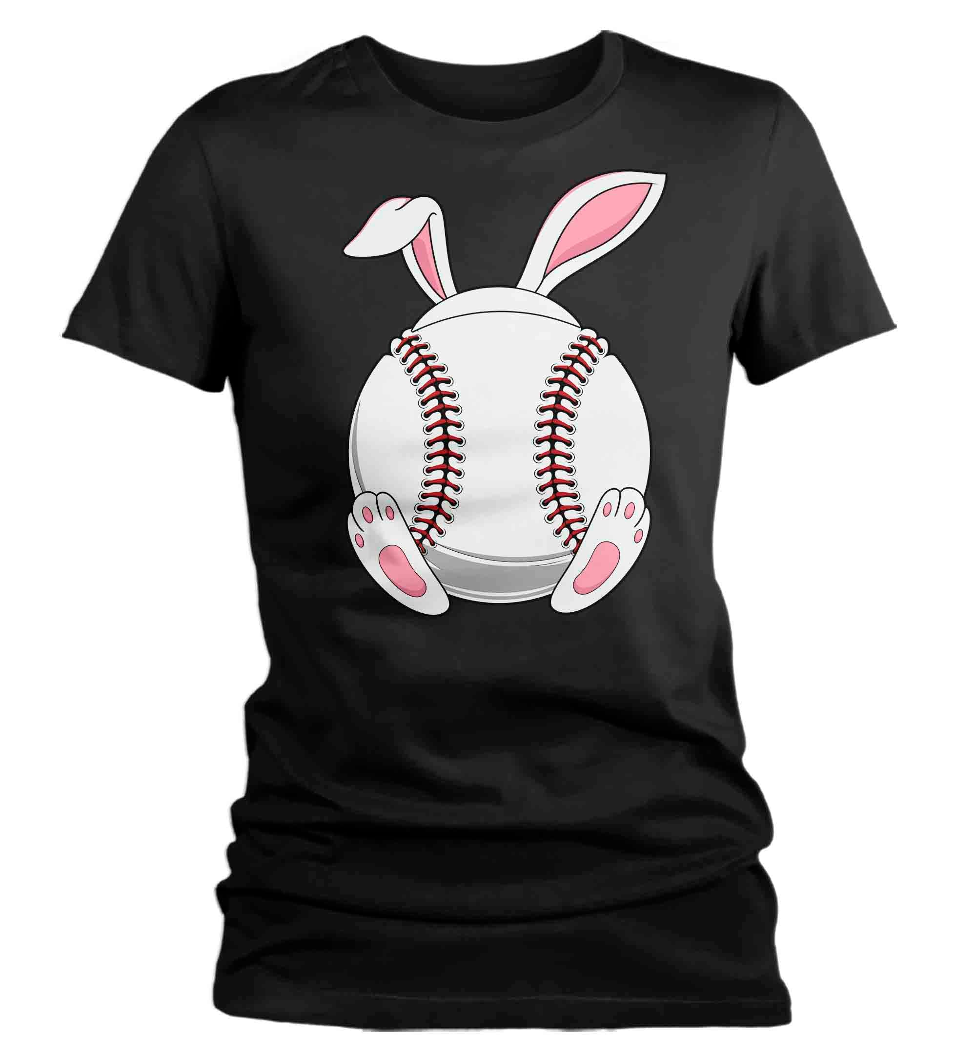 Women’S Funny Easter T Shirt Baseball Bunny Shirt Rabbit Ears Feet Baseball Coach Gym Teacher Tshirt Gift Easter Tee Ladies Woman