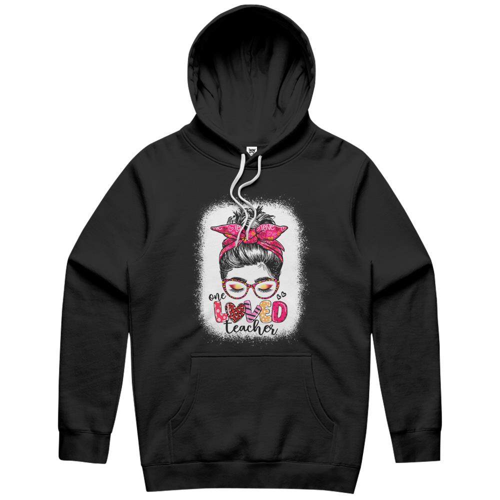 One Loved Teacher Messy Bun Womens Teachers Valentine’S Day Hoodie