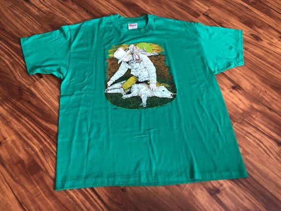 90s Deadstock Cowboy Sunset Calf Roping Vintage T Shirt Cow Rodeo Southwest Western Bull Riding Paper Thin Single Stitch Size XL