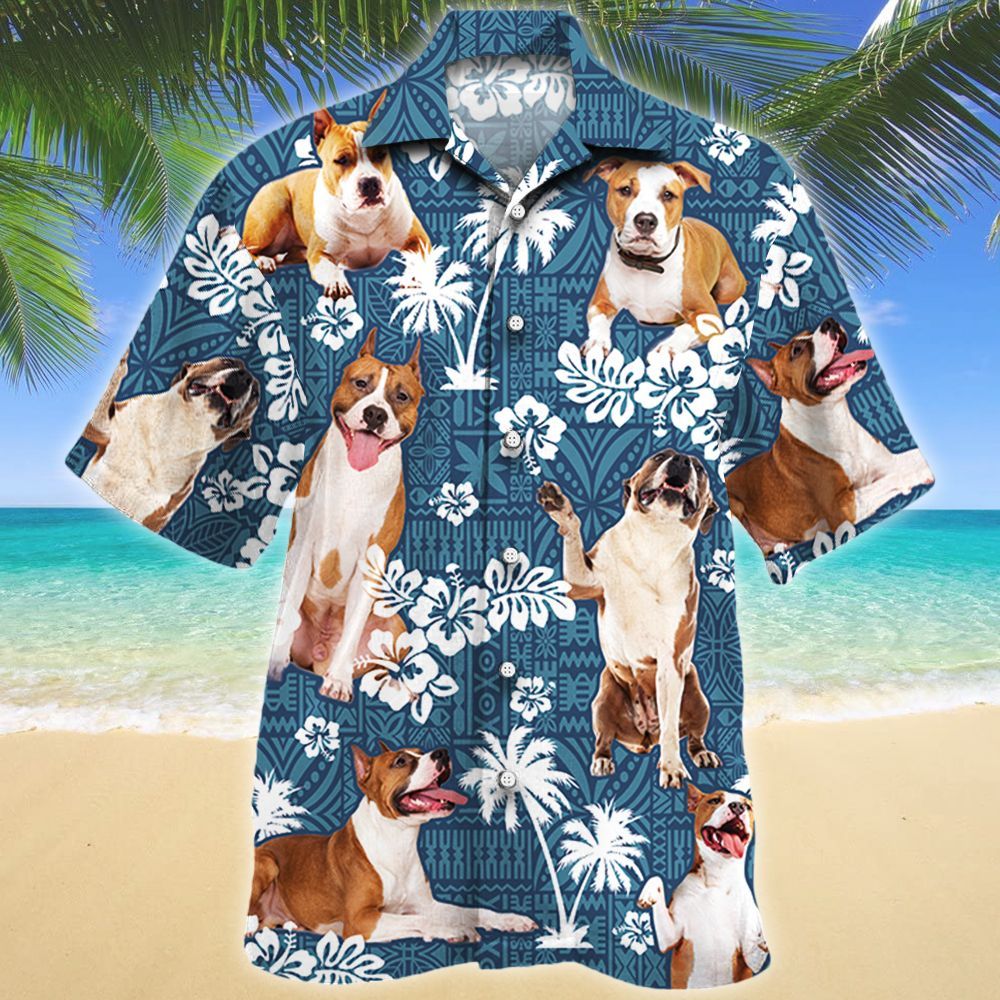 American Staffordshire Terrier Dog Lovers Blue Tribal Pattern Hawaiian Shirt Ha37755