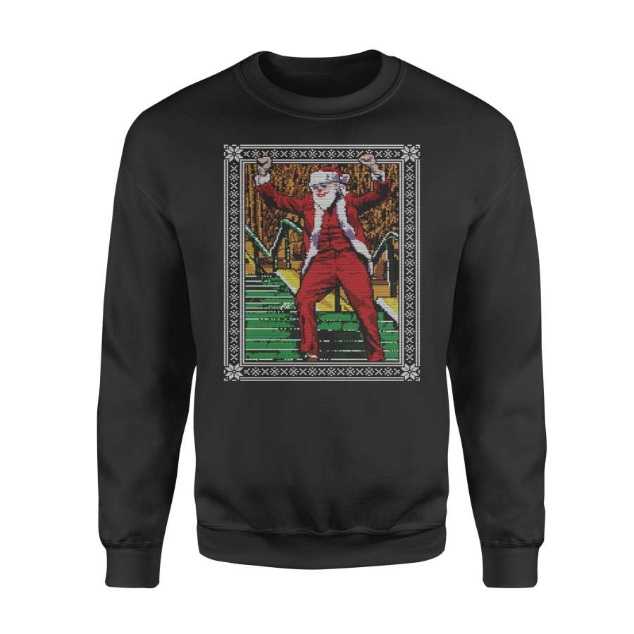 Ugly Christmas Joker dancing on stairs Dank Meme Fleece Sweatshirt