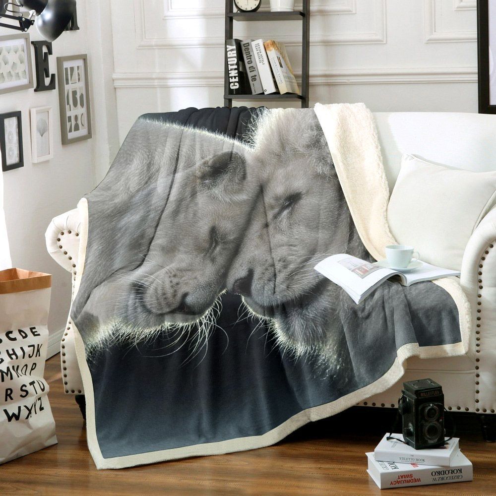 White Lion Love Sherpa Fleece Blanket MY