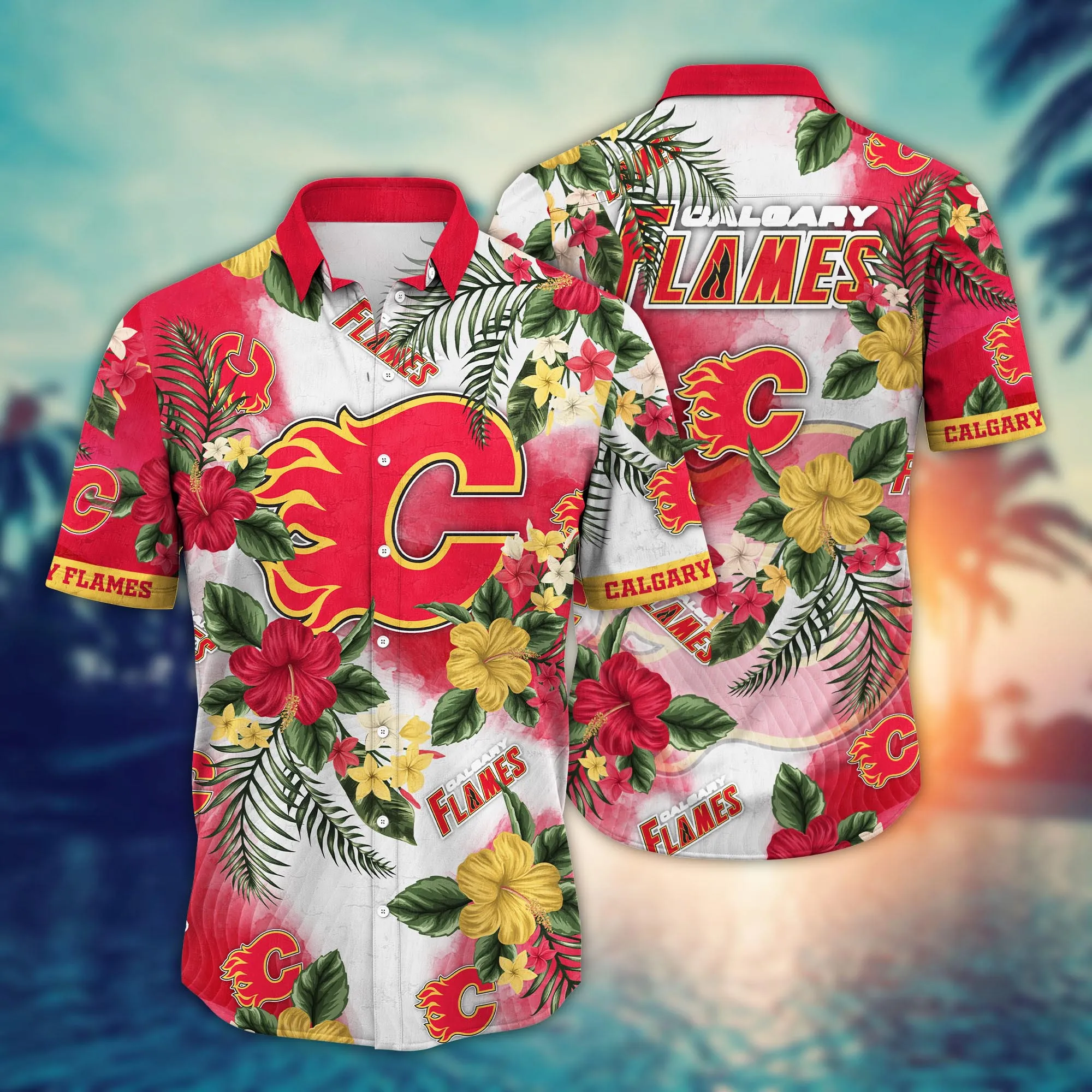 Calgary Flames Nhl Hawaiian Shirt Sun Raystime Aloha Shirt