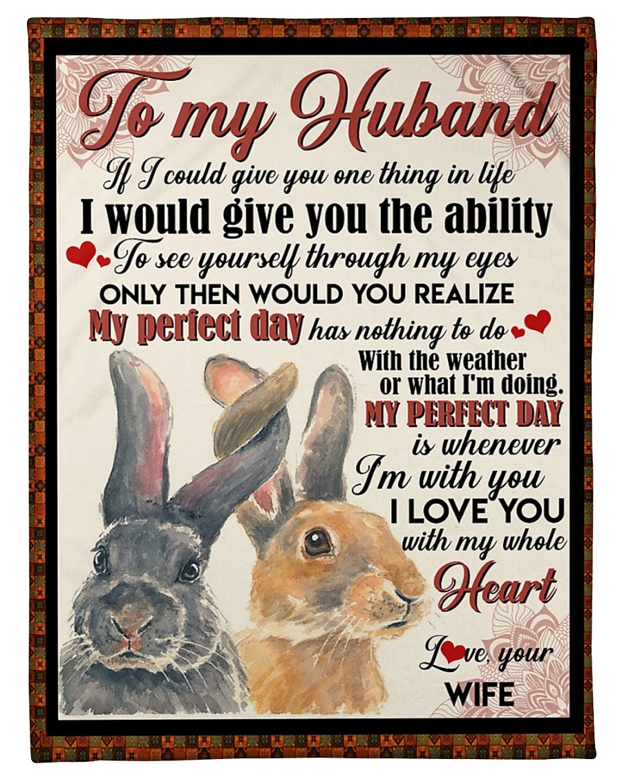 Personalized To My Husband Fleece Blanket From Wife Print Couple Rabbit