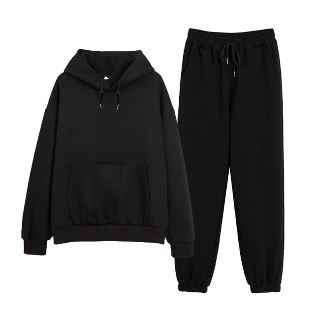 Solid Color Soft Hoodie And Lounge Cotton Pants Set