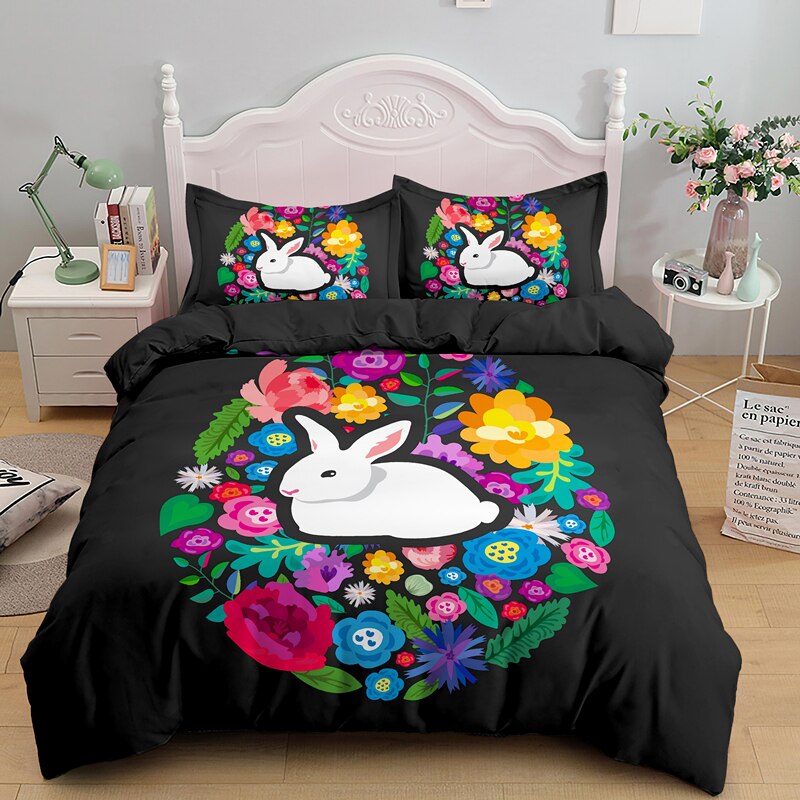 Cute Cartoon Easter Rabbit With Egg 3D Bedding Set Duvet Cover Sets Bedclothes