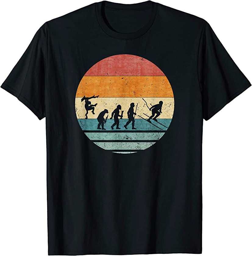 Vintage Retro Evolution Of Skiing Player Skier Silhouette T-Shirt