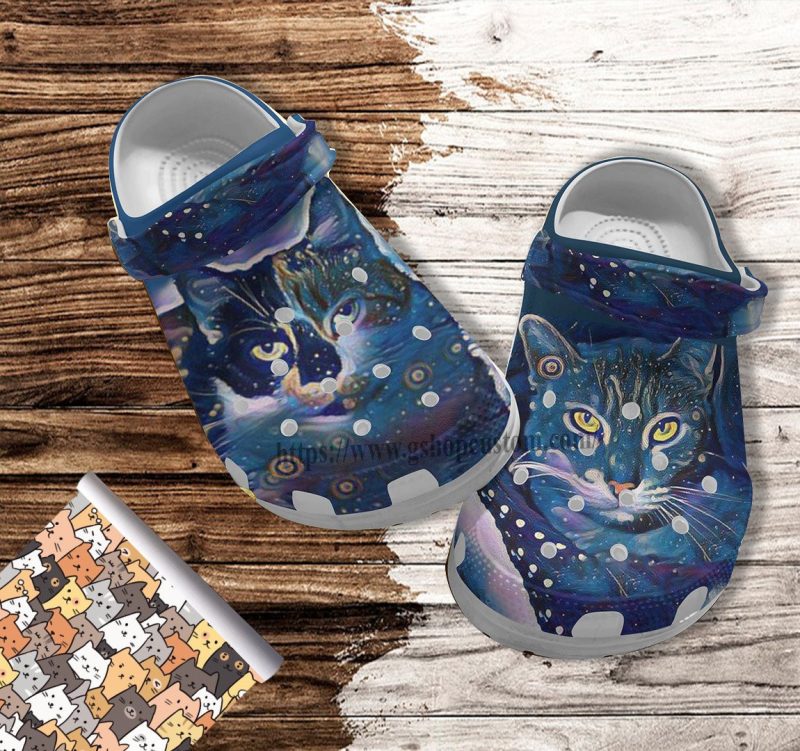 Cat Art Blue Croc Shoes Gift Grandpa- Best Cat Dad Lover Shoes Croc Clogs Gift Father Day