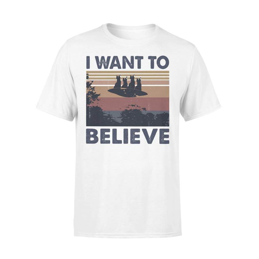 Cats Ufo I Want To Believe Vintage Retro T-shirt