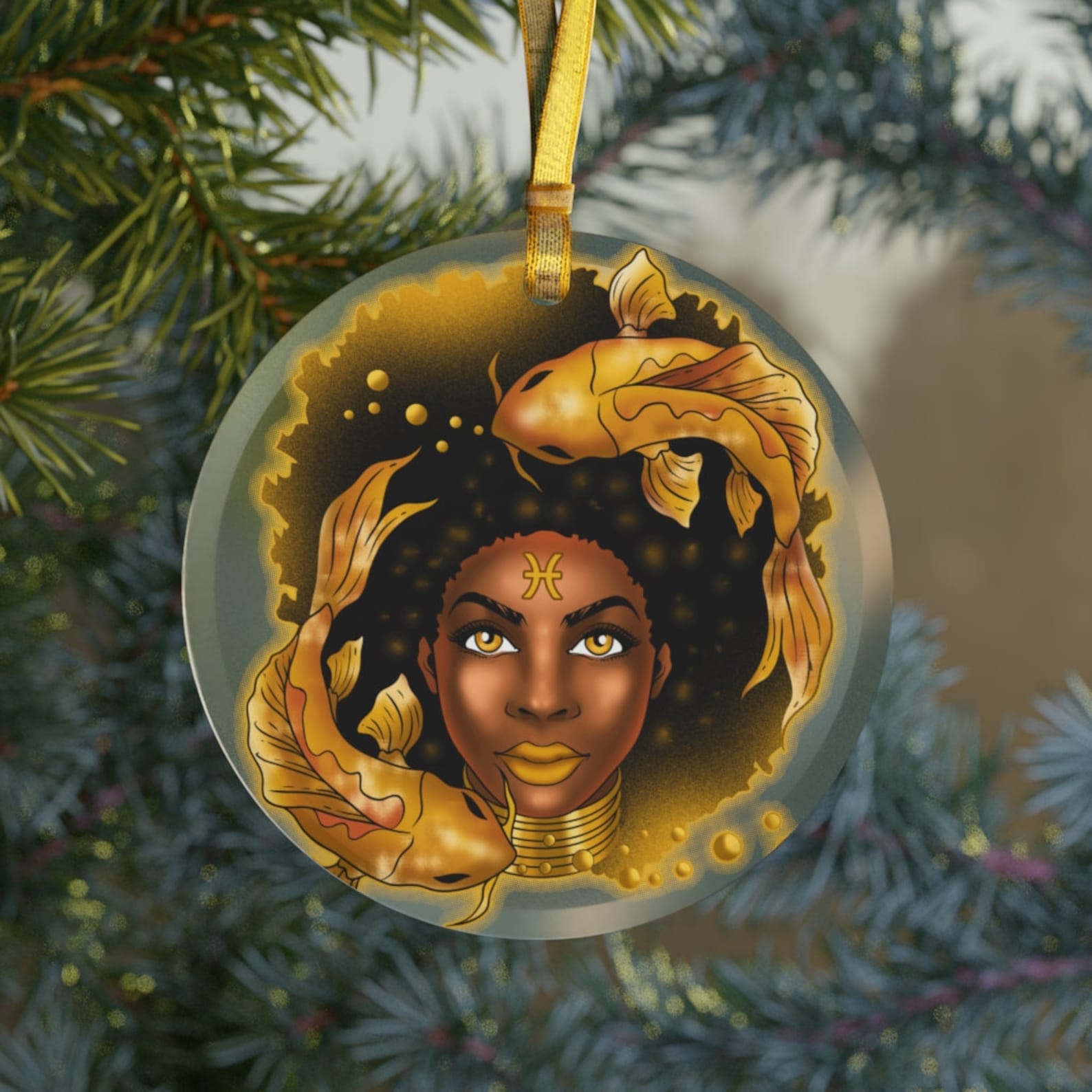 Pisces Zodiac Black Girl Magicpisces Giftsblack Girl Astrologyblack Queen Christmas Ornament