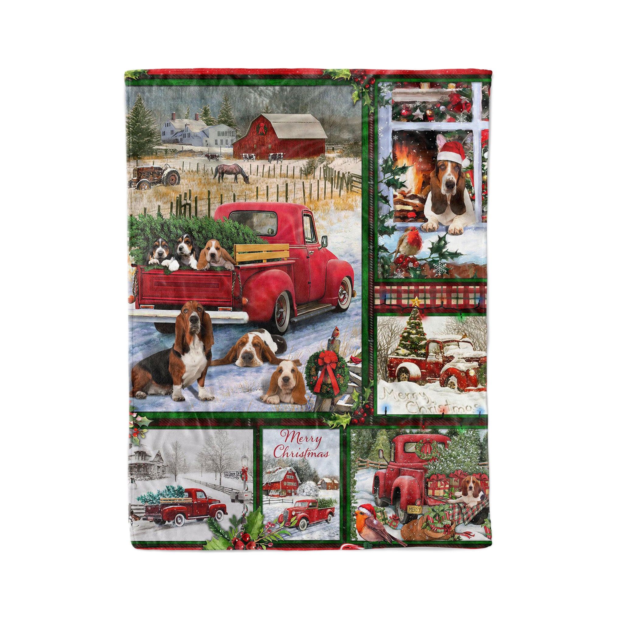 Basset Hound Red Truck Christmas – Fleece Blanket