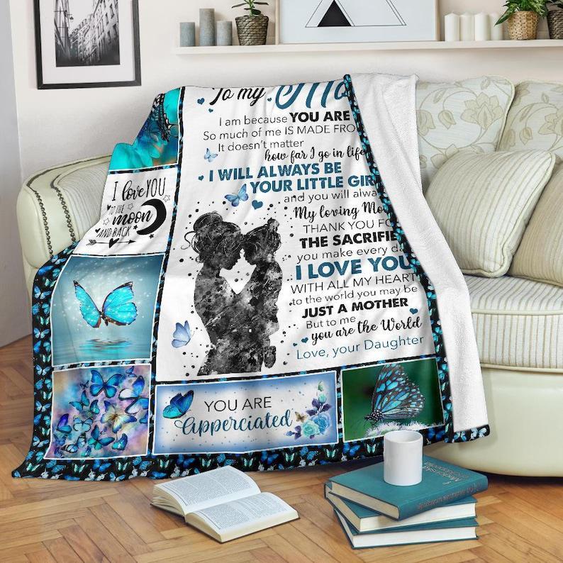 To My Mom Letter To You Butterfly Animal Insect Fleece Blanket Gift For Family Birthday Mom Mother Daughter Son Gift Home Decor Bedding Couch Sofa Soft And Comfy Cozy