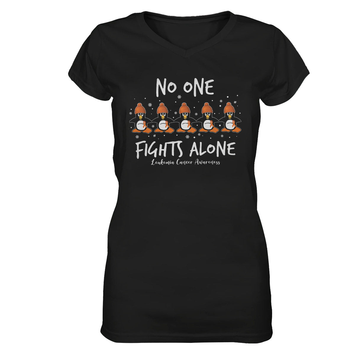 No One Fight Alone Penguin Leukemia Awareness Ez25 2812 Women V-Neck T-Shirt