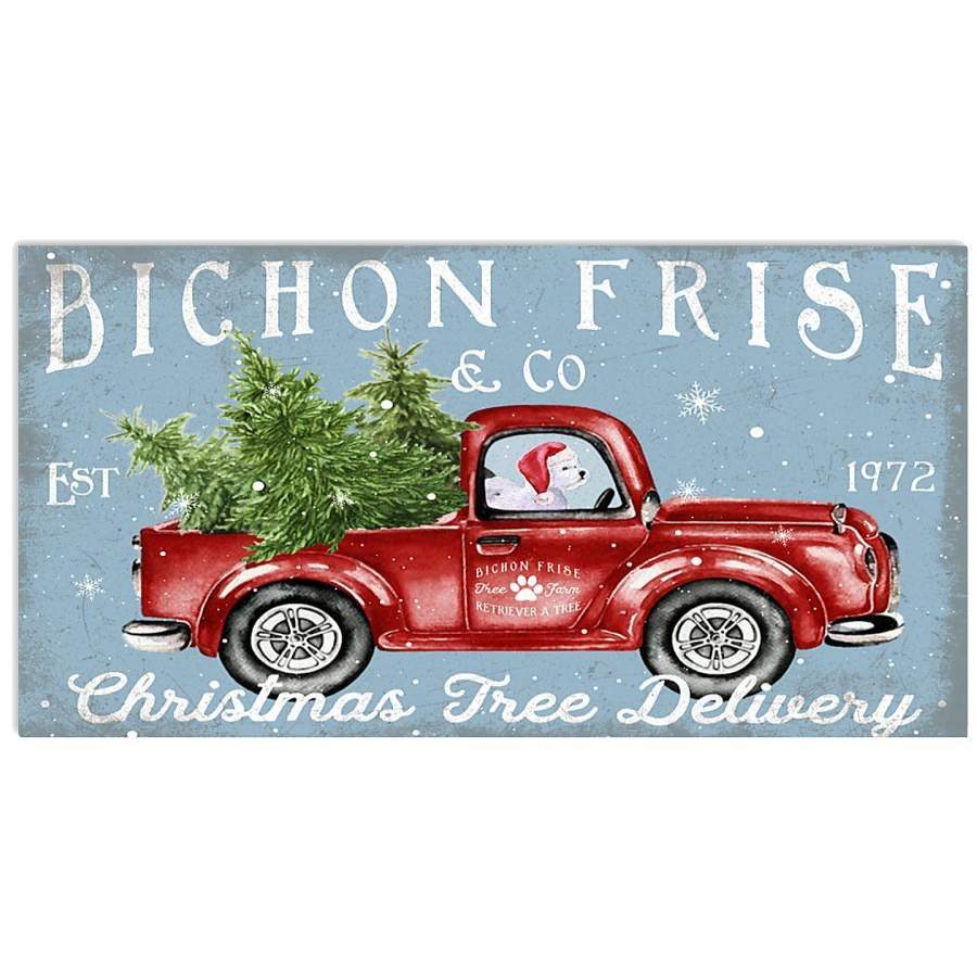 Bichon Frise Puppy On Red Christmas Truck Horizontal Poster Vertical Poster