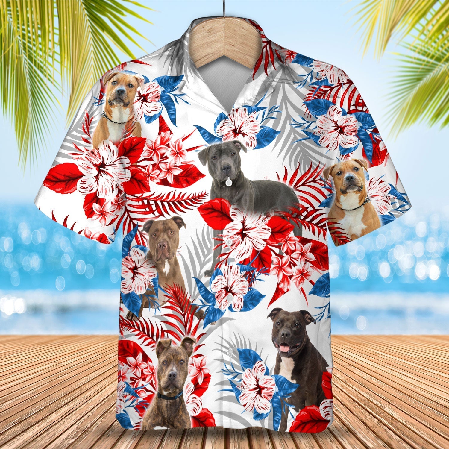 Pitbull American Flag Hawaii Lover Hawaii Aloha Shirt For Dog Ha108576