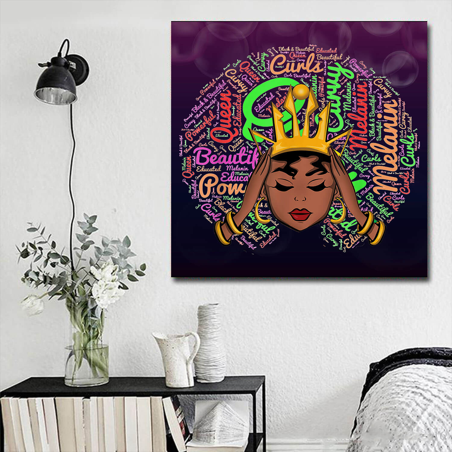 African American Canvas Wall Art Melanin Poppin’ Queen Black Girl Magic African Themed Living Rooms Decor WBG4353