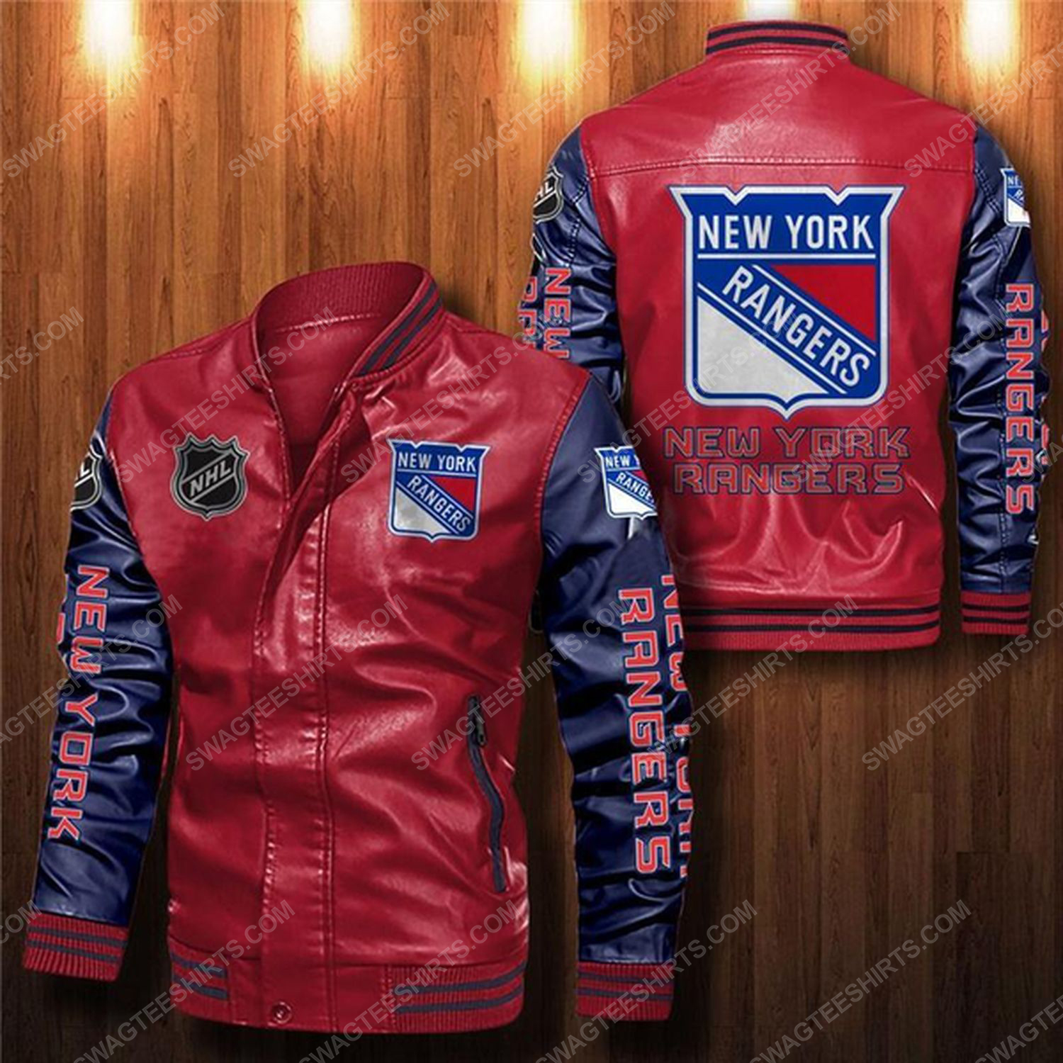 [Special Edition] New York Rangers All Over Print Leather Bomber Jacket – Maria