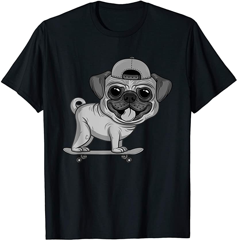 Pug Skateboard Dog Puppy Funny Skater Skateboarding Gifts T-Shirt