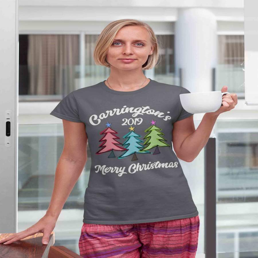 Women's Personalized Christmas Shirt Custom Family Christmas Tree Shirt Cute Matching Christmas Shirts Trees Christmas Pajama Shirt