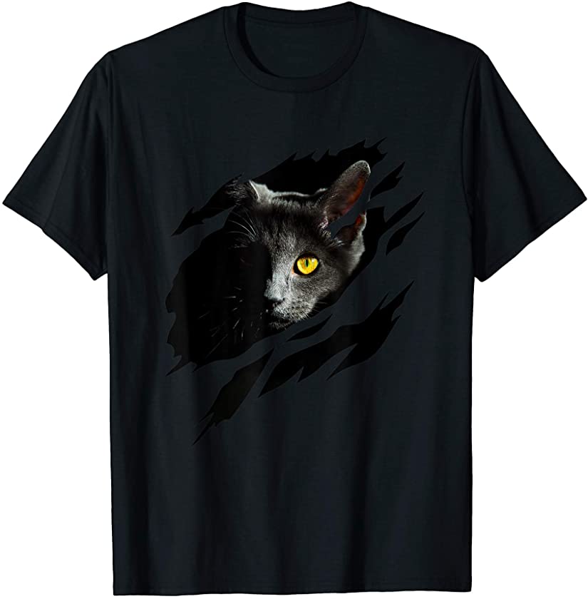 Aesthetic Black Cat with Ripped Effect T-Shirt