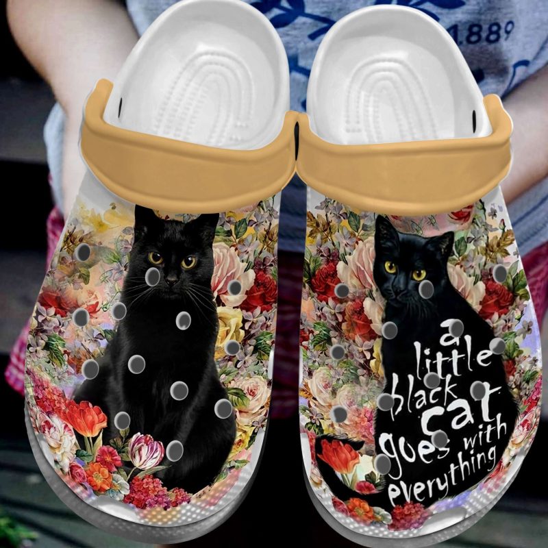 A Little Black Cat Goes With Everything Shoes – Flower Cat Custom Shoe For Cat Lovers Birthday Gift For Women Girl