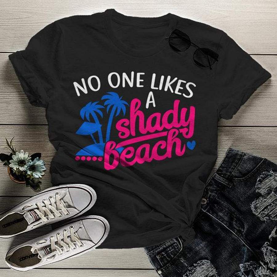 Women’s Funny T Shirt Shady Beach Shirts Summer Fun Play On Words Saying Tee