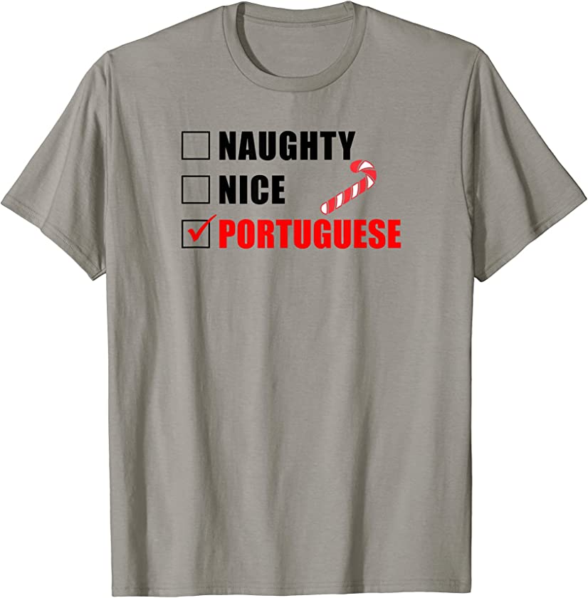 Naughty Nice Portuguese Candy Cane Christmas Santa List T-Shirt