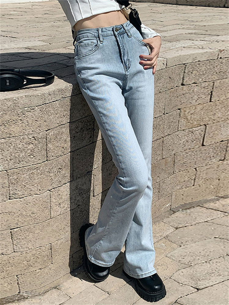 2022 Fashion Women Flared Jeans Loose Comfortable Denim Pants Bottom Straight High Waist Stretch Urban Female Flare Trouser alx