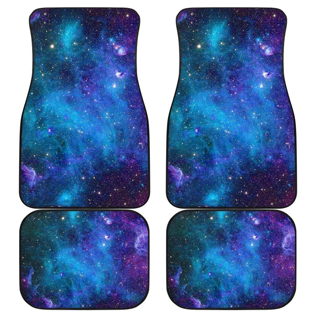 Teal Purple Stardust Galaxy Space Print Front And Back Car Floor Mats, Front Car Mat