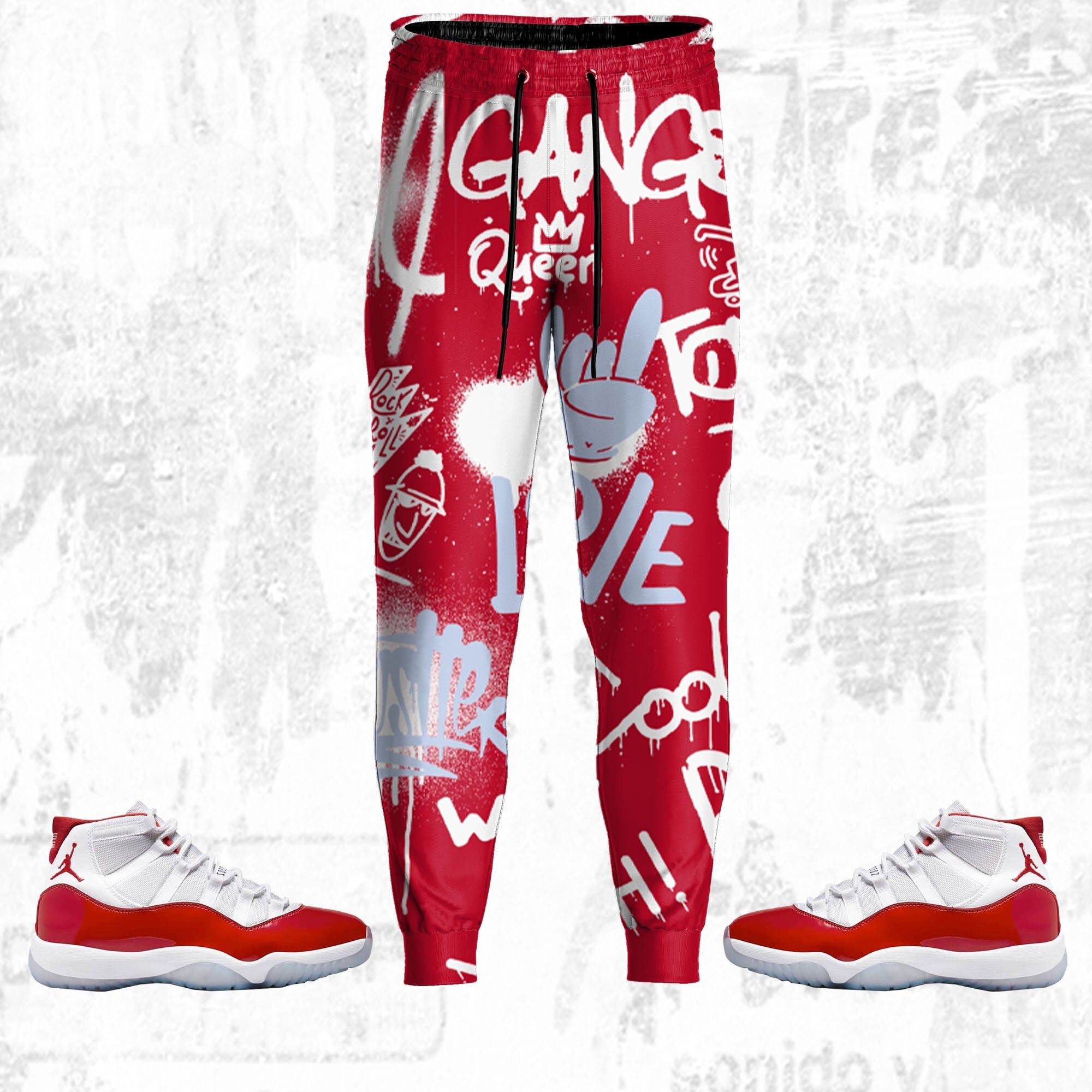Doodle Style ST Unisex Pants match Jordan 11 Cherry, Pants 3D match Jordan Sneaker