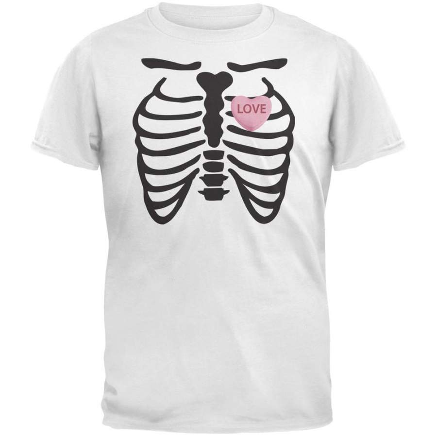 Skeleton Love Candy Heart White Adult T-Shirt