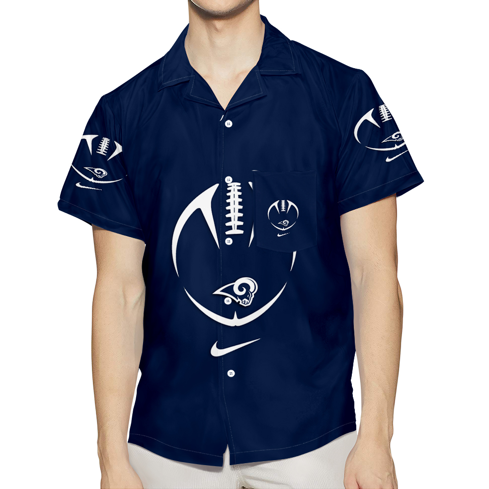 Los Angeles Rams White Ball Navy 3D All Over Print Summer Beach Hawaiian Shirt With Pocket