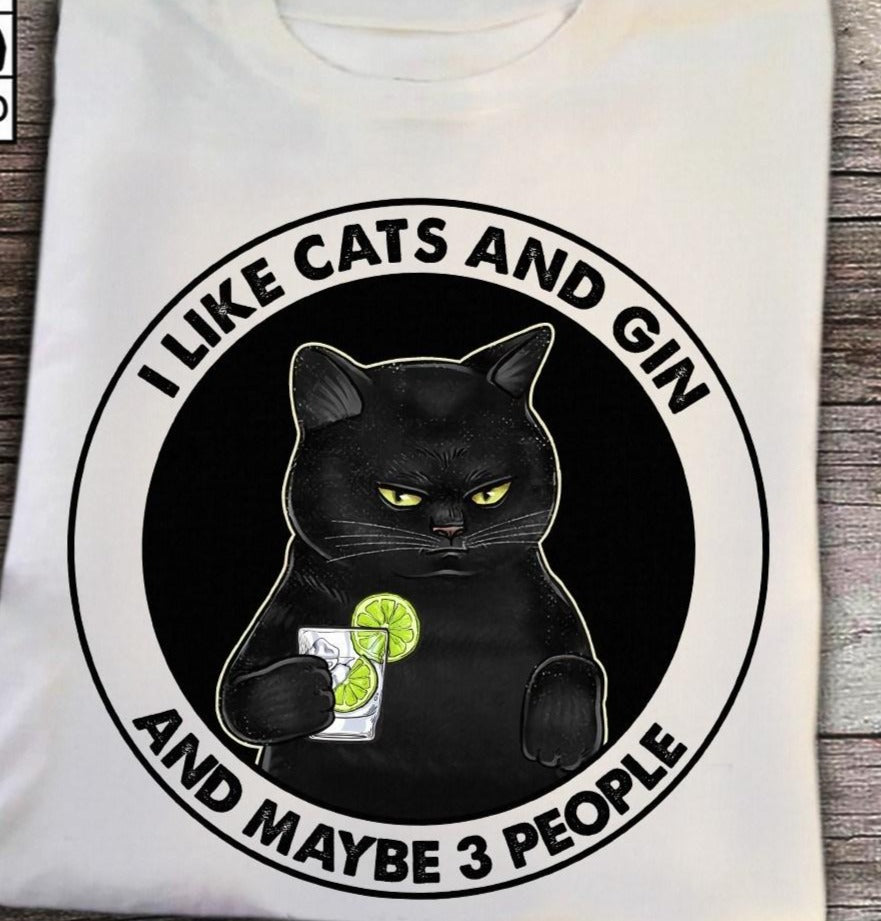 Black Cat I Like Cats And Gin And Maybe 3 People Gift Standard/Premium T-Shirt