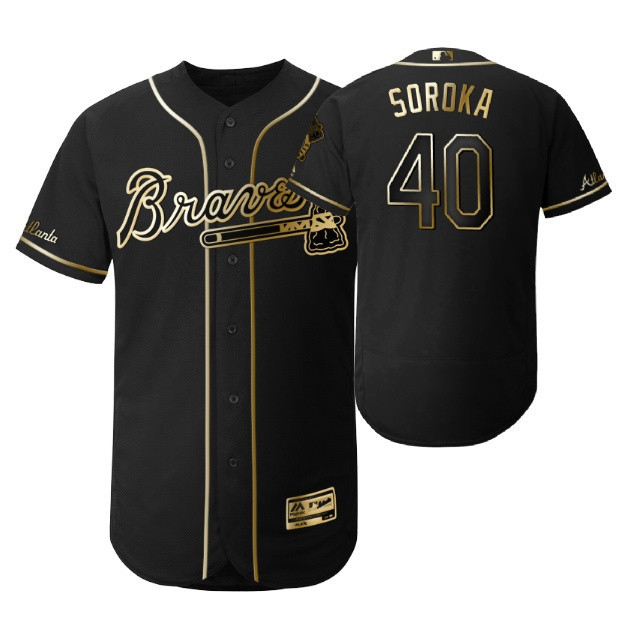 Atlanta Braves #40 Mike Soroka MLB 2019 Golden Brandedition Black Jersey Gift For Braves Fans